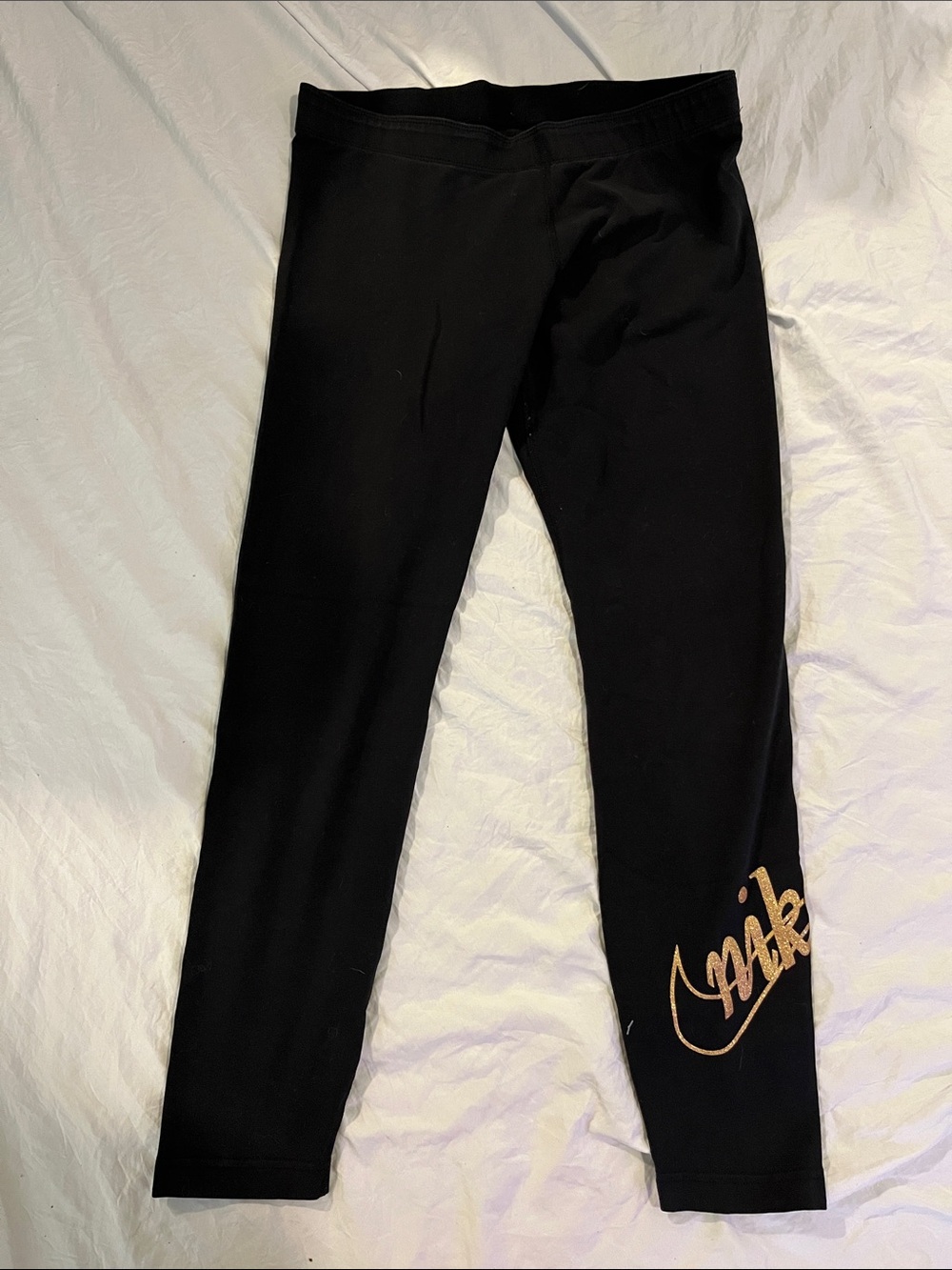 Nike Black Leggings with Gold Script Logo